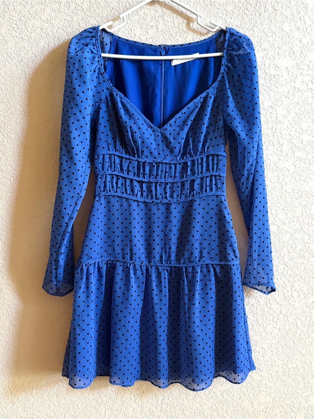 La Maison Talulah Blue Polkadot Dress Women’s Size XS Long Sleeve Coquette
